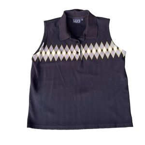 Lilys of Beverly Hills sleeveless polo.  Black with yellow and black diamonds.